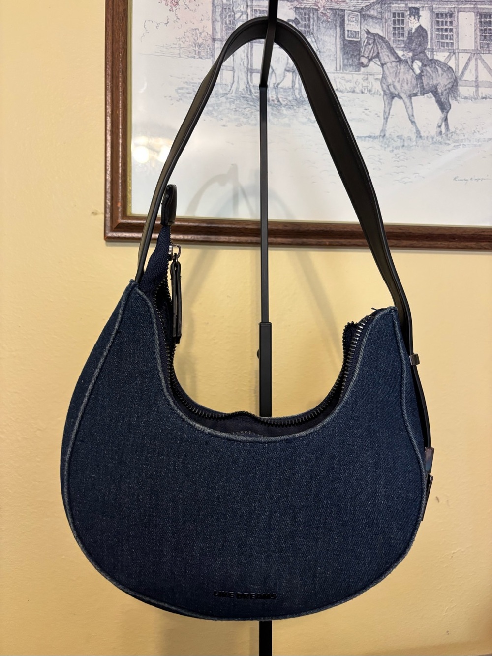 Like Dreams Dark Blue Denim Crescent Shoulder Bag
